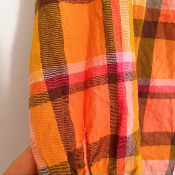 🍊 J.CREW ORANGE YELLOW RUFFLE COLLAR PLAID BUTTON DOWN SHIRT! - Picture 9 of 16